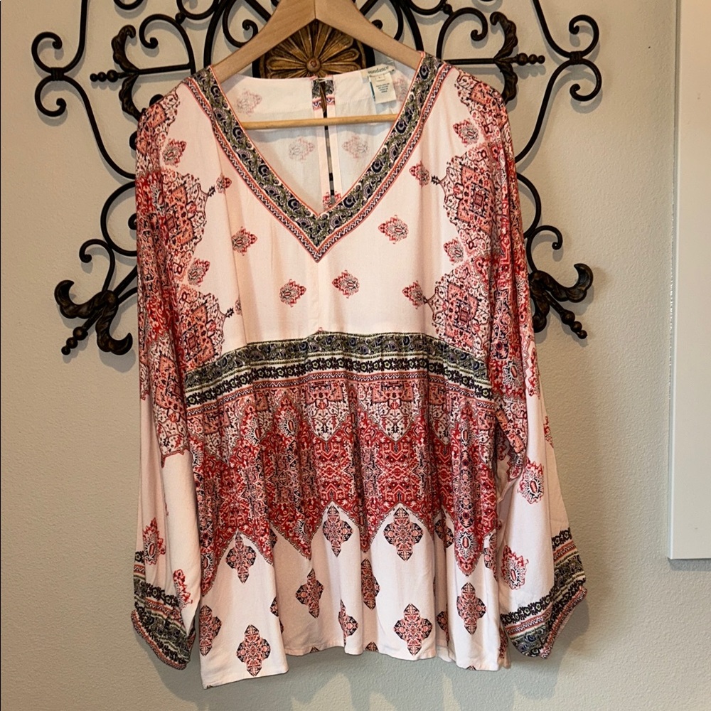 SUNDANCE BOHO PAISLEY PEASANT PRINTED BALLOON SLEEVE TOP NWOT SIZE LARGE